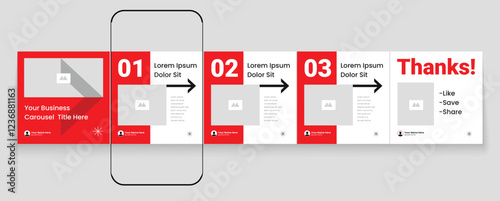 Instagram tips sharing carousel post template or LinkedIn carousel banner collection. Social media carousel template layout