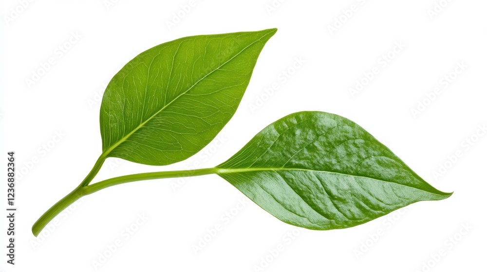 Fototapeta premium Fresh Green Leaves with Glossy Texture on White Background