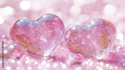 Sparkling Pink Glass Hearts Romantic Glittery Valentines Artwork photo