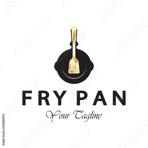 frying pan and spatula logo, kitchen cooking equipment, for business, company, restaurant