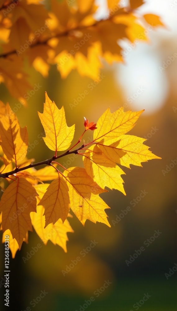 Yellow autumn leaves glow warmly on the tree's limbs in natural sunlight, autumn, branch Yellow autumn leaves glow warmly on the tree's limbs in natural sunlight, autumn, branch