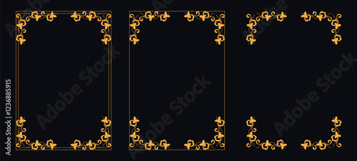 Set of Decorative vintage borders and frames, floral ornament, vector design, Gold floral ornament, Wedding and restaurant menu, photo frame floral for picture, Floral elements for design of invitatio