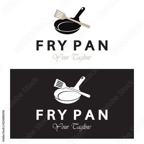 frying pan and spatula logo, kitchen cooking equipment, for business, company, restaurant