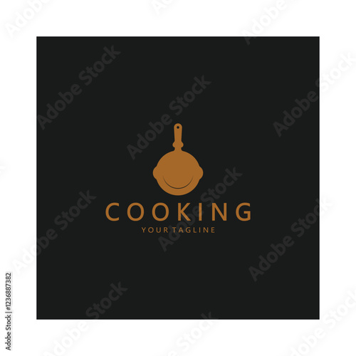 frying pan and spatula logo, kitchen cooking equipment, for business, company, restaurant