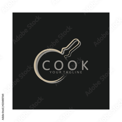 frying pan and spatula logo, kitchen cooking equipment, for business, company, restaurant
