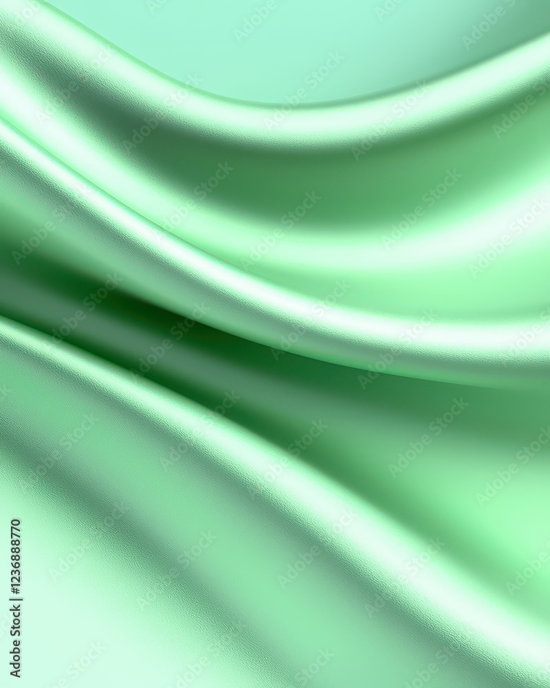 Obraz premium Elegant green fabric texture showcases smooth waves and soft folds for design inspiration.