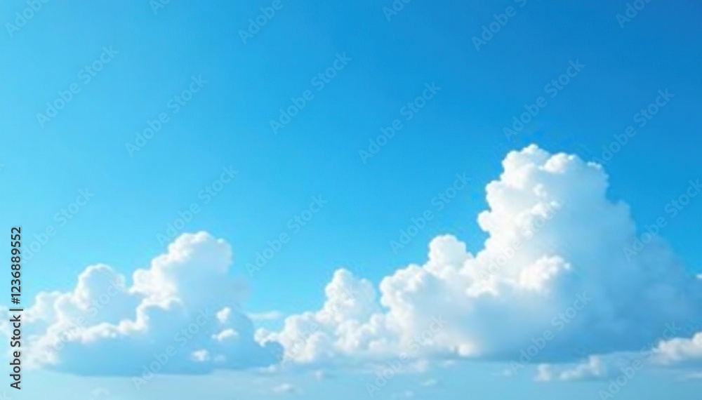 Softly white clouds float on a brilliant blue sky, landscape, wide, blue Softly white clouds float on a brilliant blue sky, landscape, wide, blue