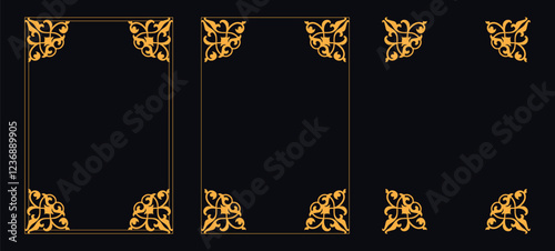 Set of Decorative vintage borders and frames, floral ornament, vector design, Gold floral ornament, Wedding and restaurant menu, photo frame floral for picture, Floral elements for design of invitatio