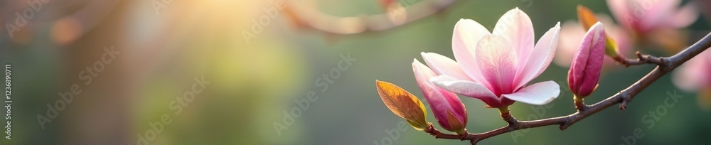Dainty flowers bloom on a magnolia tree's branches in spring, flowers, nature Dainty flowers bloom on a magnolia tree's branches in spring, flowers, nature