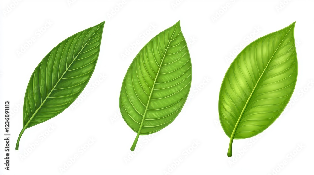 Various Green Leaves with Distinct Shapes and Textures Various Green Leaves with Distinct Shapes and Textures