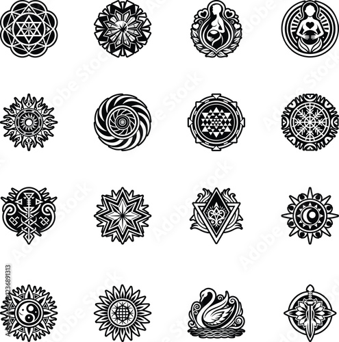 Set of Fertility And Feminine Symbol Glyph Icons 

