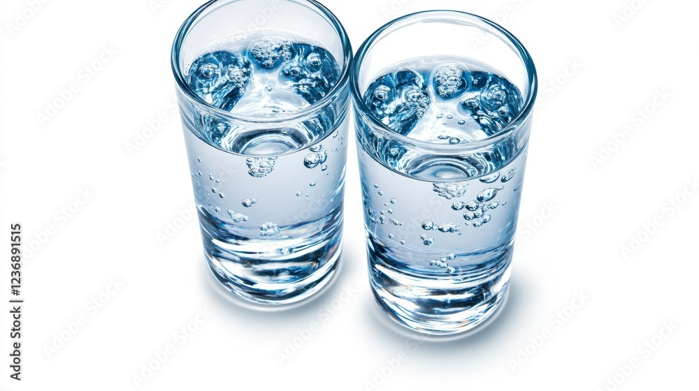 Refreshing Clear Water in Glasses with Bubbles and Sparkling Effect Refreshing Clear Water in Glasses with Bubbles and Sparkling Effect