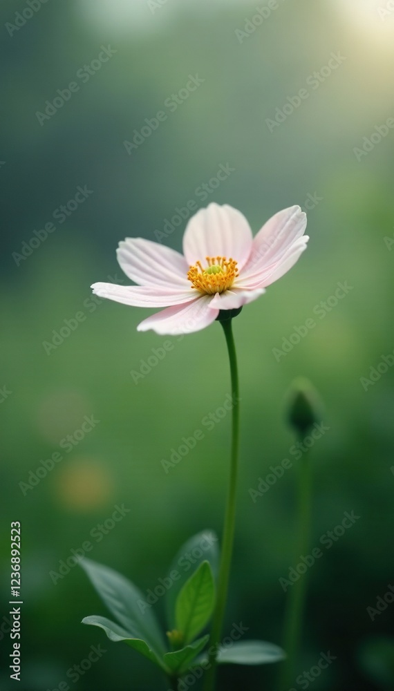 Soft focus on a delicate flower in a misty environment, soft focus, greenery Soft focus on a delicate flower in a misty environment, soft focus, greenery
