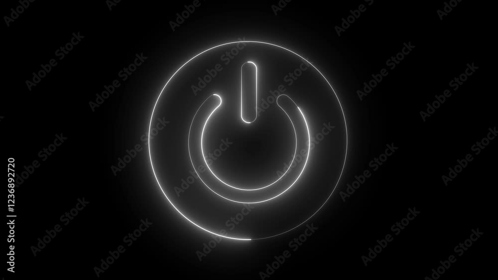Neon power button animation. Animate power on off buttons with startup and shutdown effects .Neon glowing cyan color power button icon animated on a black background , Neon power button animation. Animate power on off buttons with startup and shutdown effects .Neon glowing cyan color power button icon animated on a black background ,