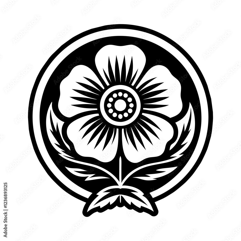 A filled vector icon of a poppy flower tattoo A filled vector icon of a poppy flower tattoo