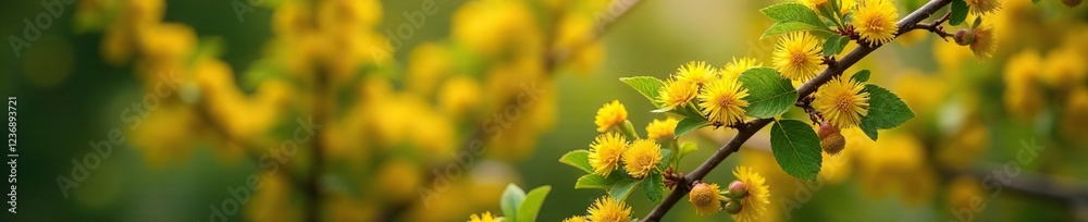 Barberry bush with blooming flowers in spring, blooming, yellow flowers Barberry bush with blooming flowers in spring, blooming, yellow flowers