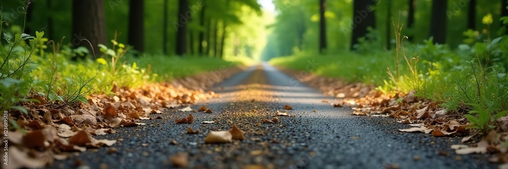 Forest floor with dry grass and weeds on asphalt road, forest, woods, landscape Forest floor with dry grass and weeds on asphalt road, forest, woods, landscape