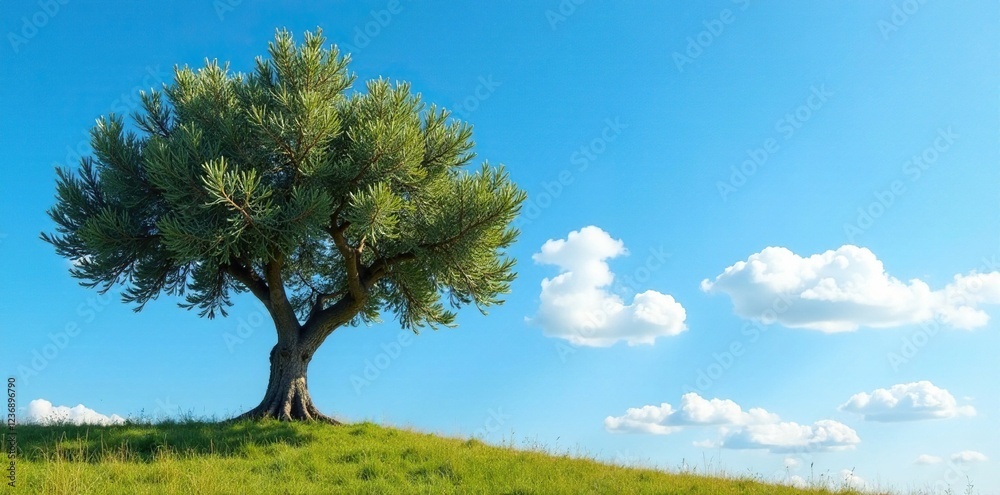 Olive tree against blue sky with few white clouds, foliage, sky, nature Olive tree against blue sky with few white clouds, foliage, sky, nature