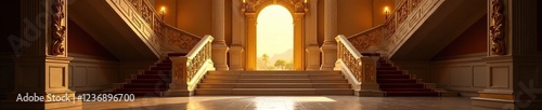 Wallpaper Mural Grand hall's golden door creaks open to reveal a majestic staircase, Elegant, Staircase, Grand Hall Torontodigital.ca