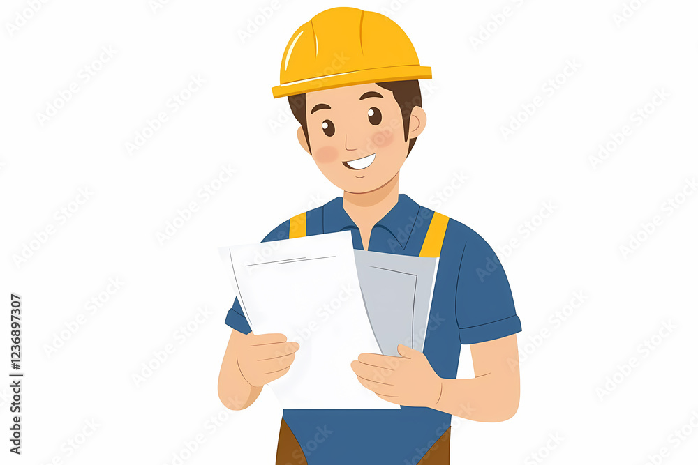Professional clip art illustration of a construction worker wearing a hard hat and personal protective equipment on the job site. Professional clip art illustration of a construction worker wearing a hard hat and personal protective equipment on the job site.