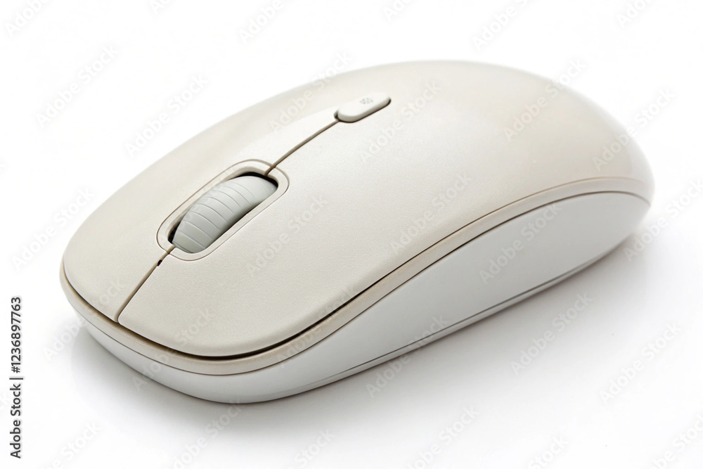 A wireless computer mouse with a smooth, matte finish, isolated on a white background. A wireless computer mouse with a smooth, matte finish, isolated on a white background.