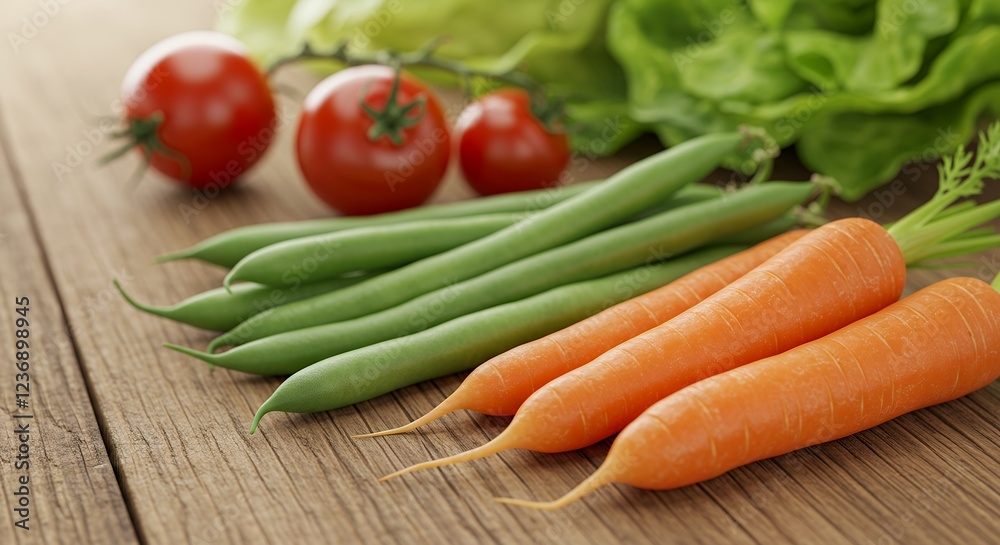 Fresh Carrots Green Beans Tomatoes Healthy Food Image Fresh Carrots Green Beans Tomatoes Healthy Food Image