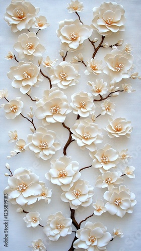 Beautiful white flower arrangement on a textured background showcasing delicate petals and intricate details during daylight