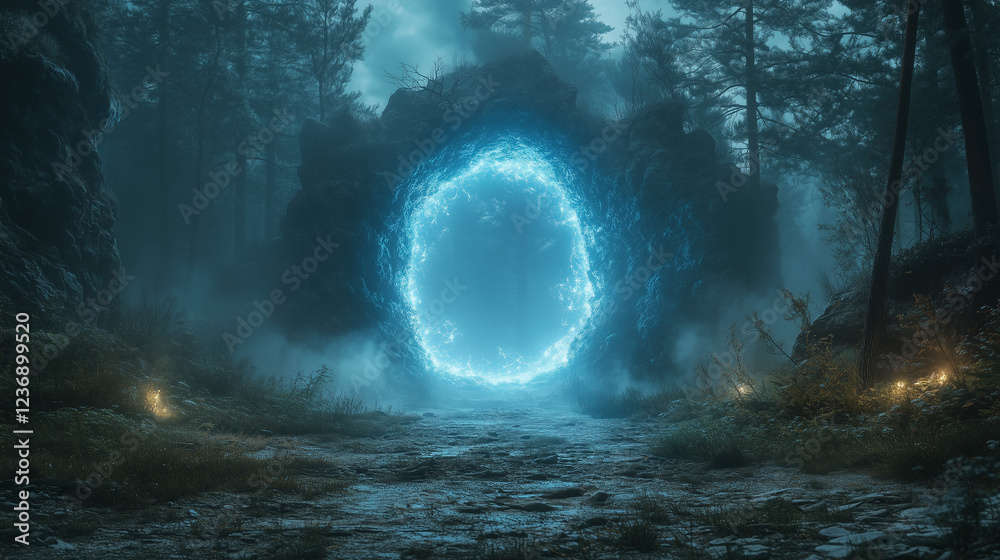 Fototapeta premium Mysterious Glowing Portal in the Forest
