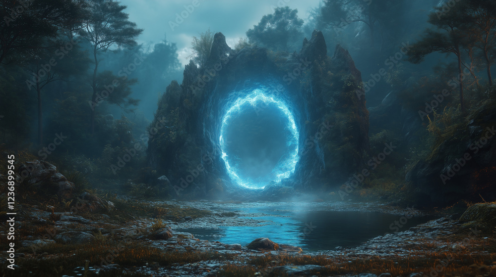 Fototapeta premium Mysterious Glowing Portal in the Forest