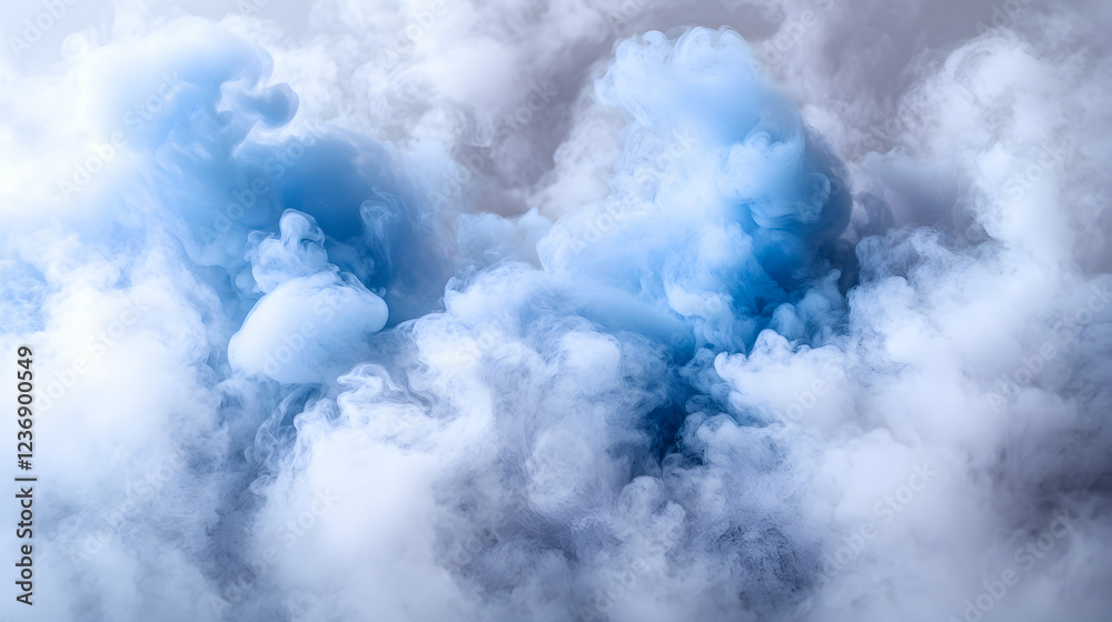 Fototapeta premium Blue and white smoke clouds swirl, abstract background, studio shot, design element