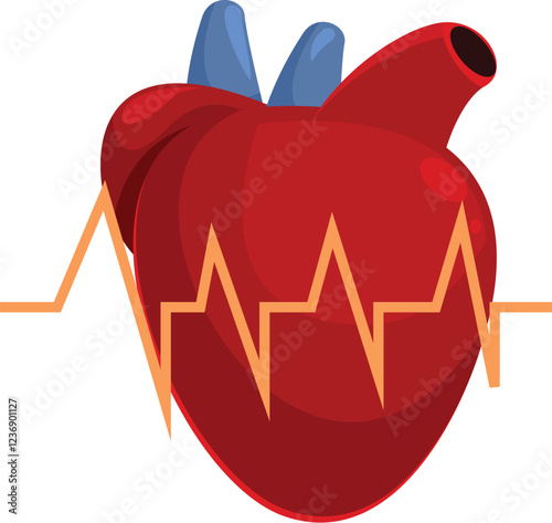 Red human heart beating with a pulse trace symbolizing health and cardiology