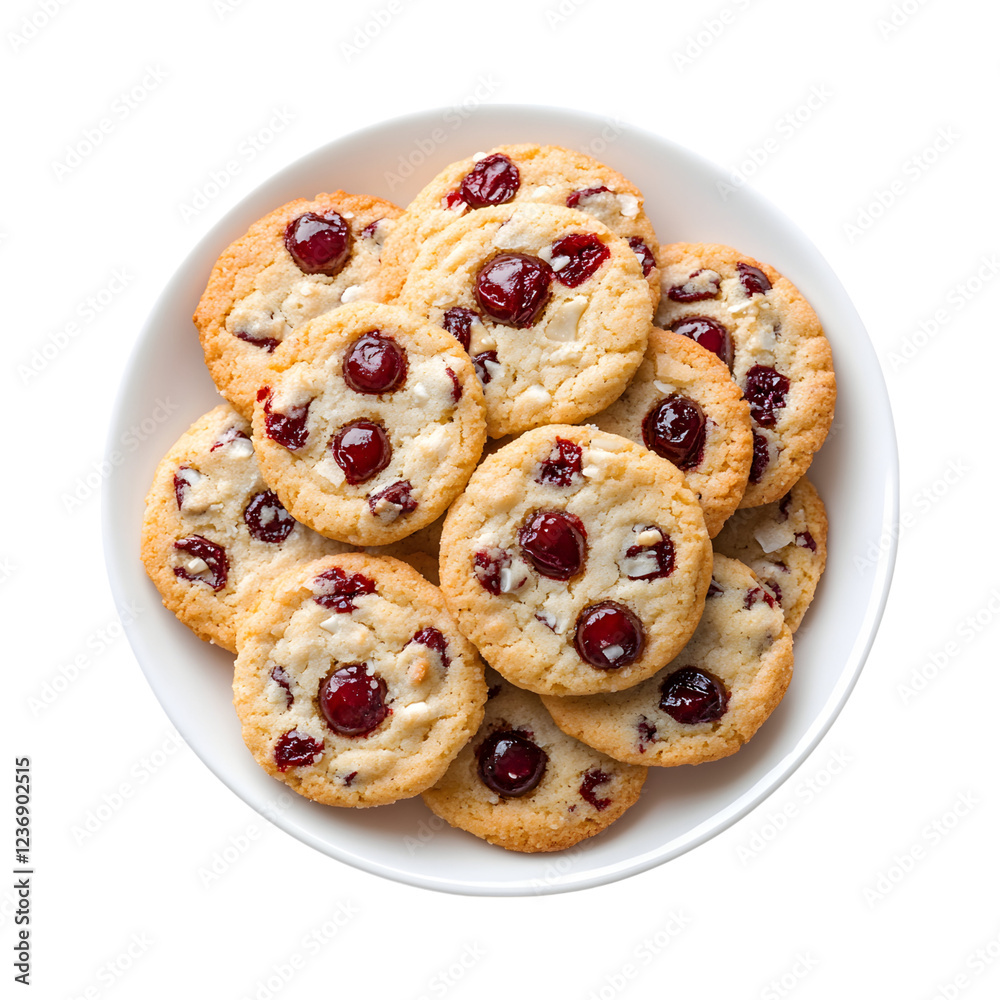 Cherry Coconut Cookies on a Plate Isolated on Transparent Background Cherry Coconut Cookies on a Plate Isolated on Transparent Background