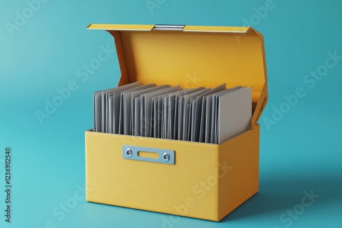 Organizing files in a yellow box office space image minimalist close-up storage solutions for efficiency photo