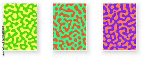 Bright, abstract camouflage patterns with bold colors and organic shapes. Ideal for modern designs. Vector illustration.