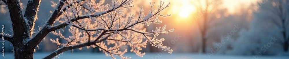 a bare tree with delicate frost-covered branches in morning sunlight, frosty, shimmering, soft a bare tree with delicate frost-covered branches in morning sunlight, frosty, shimmering, soft