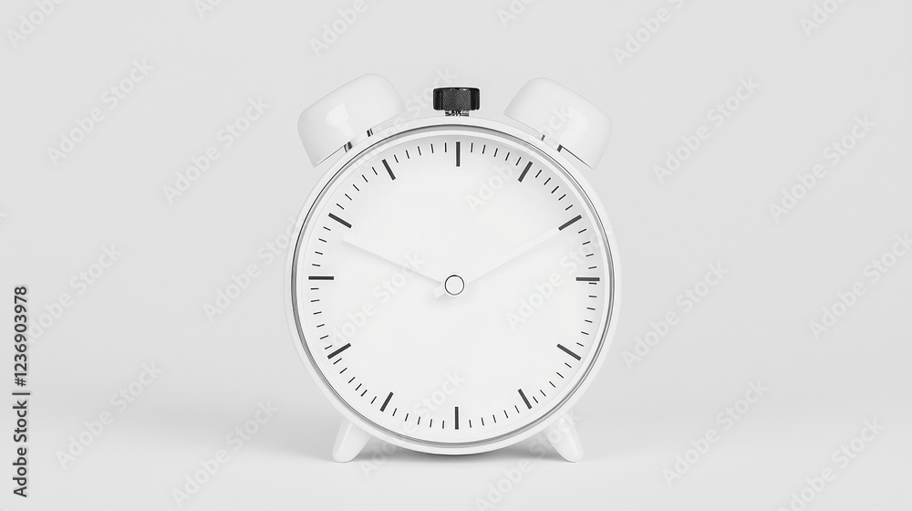 White alarm clock on white background; time management concept White alarm clock on white background; time management concept