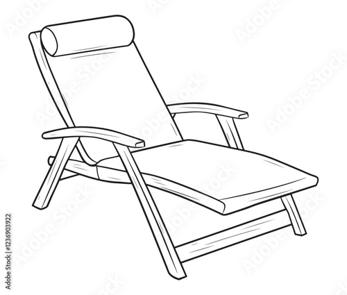 Relax in Style Chair Isolated on White Background, Minimalist Beach Chair Line Art for Summer Vibes