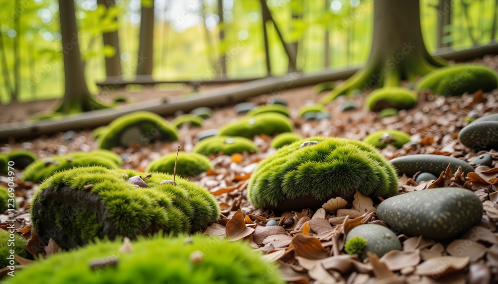 Close-up of moss on rocks in vibrant forest, spring vitality Close-up of moss on rocks in vibrant forest, spring vitality