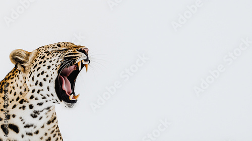 Leopard roar on white background with space for text. Copy space. photo