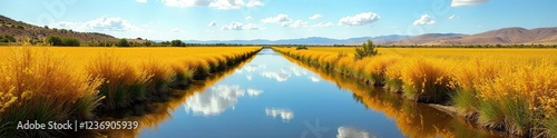 Paisajes de arrozales con un estanque de peces, murcia, calasparra, naturaleza photo