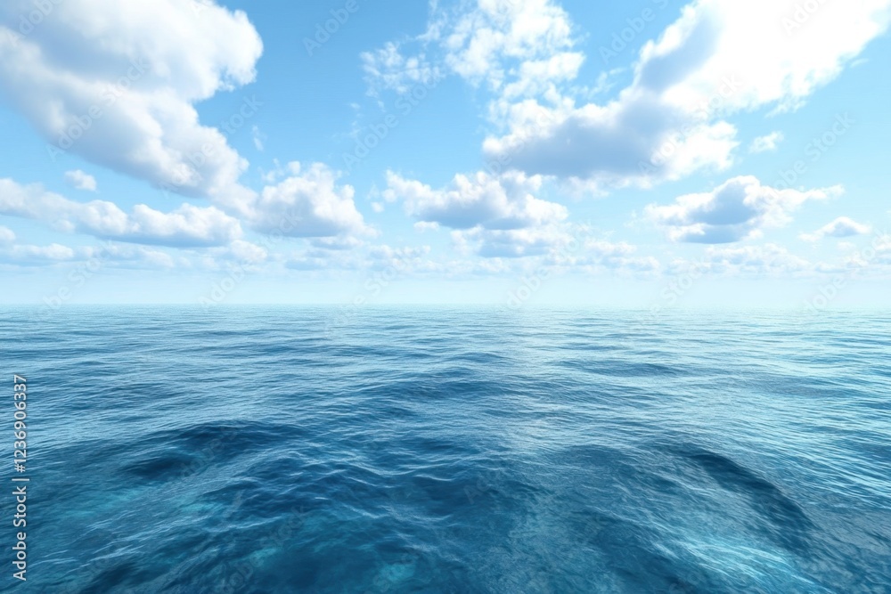 Obraz premium Endless blue ocean and cloudy sky create a tranquil atmosphere during midday