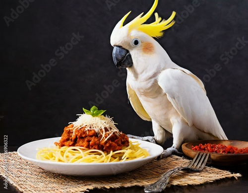 Kakadu mit Spaghetti Bolognese photo
