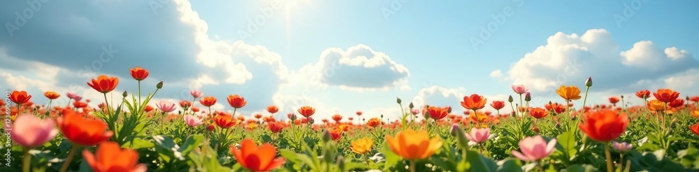 Clouds cast dappled shade on a field of flowers, nature, light, petals Clouds cast dappled shade on a field of flowers, nature, light, petals