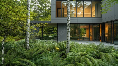 An architecturally distinct residence with matte grey and silver birch accents