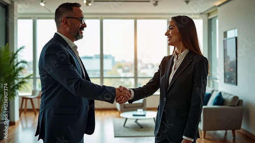 Handshake and business people agreement or partnership.  Team shaking hands with hiring candidate. 