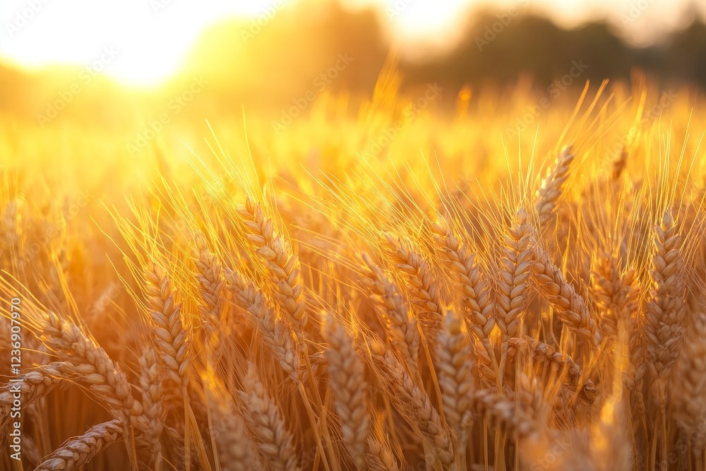 Fototapeta premium Stunning sunset over wheat fields a rural landscape of nature s bounty and growth