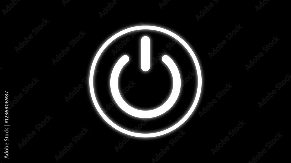 Neon power button animation. Animate power on off buttons with startup and shutdown effects .Neon glowing cyan color power button icon animated on a black background , Neon power button animation. Animate power on off buttons with startup and shutdown effects .Neon glowing cyan color power button icon animated on a black background ,