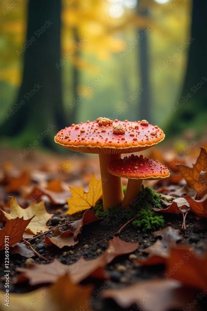 Autumn leaves scattered around a fungal growth, seasons, forests, growth Autumn leaves scattered around a fungal growth, seasons, forests, growth