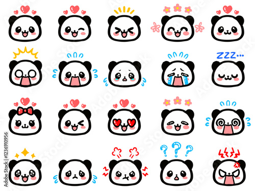 かわいいパンダの表情別顔アイコンイラスト素材セット2