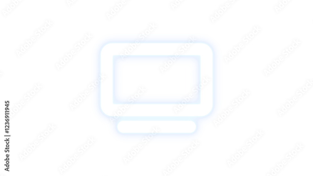 Tv icon white color glowing neon on black background Tv icon white color glowing neon on black background